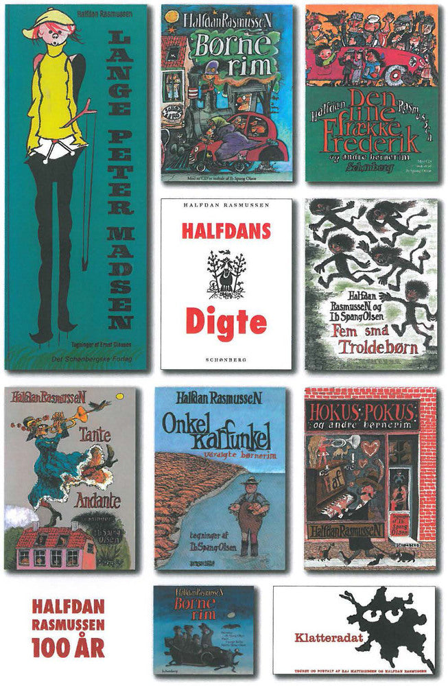 Fødselsdagsplakat – 2 x visitkort; Lange Peter Madsen plakat; Fødselsdagsplakat; følgebrev og ordreseddel