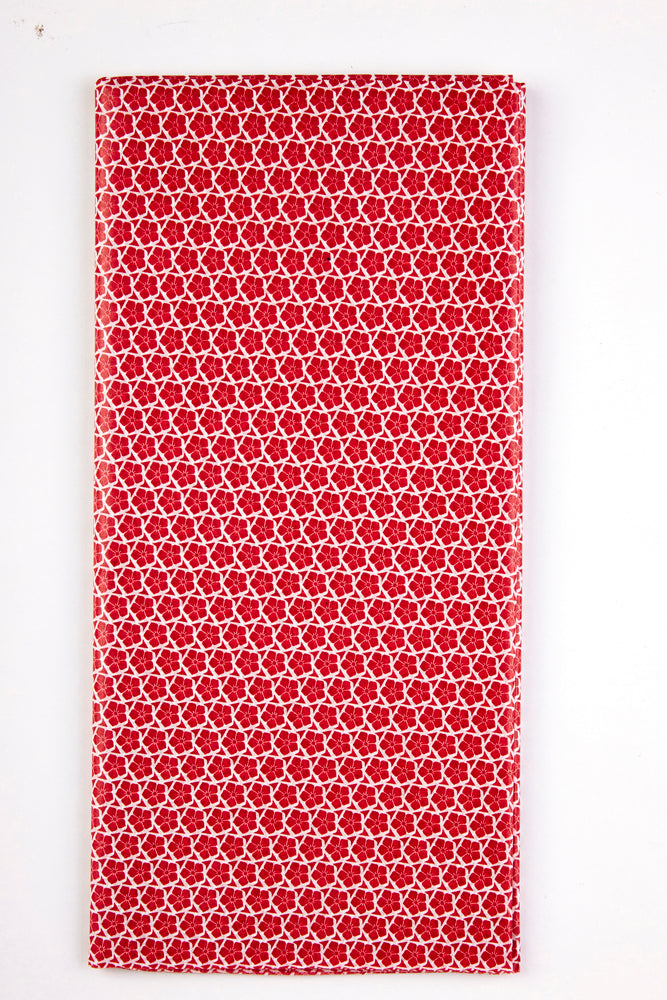 SILKEPAPIR RØD/HVID BLOMST 50X50CM 10 ARK/PAKKE
