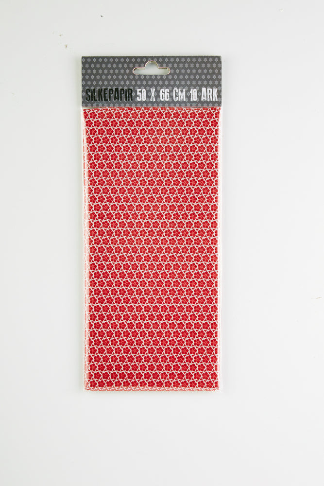 SILKEPAPIR RØD/HVID BLOMST 50X50CM 10 ARK/PAKKE