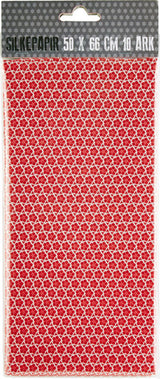 SILKEPAPIR RØD/HVID BLOMST 50X50CM 10 ARK/PAKKE