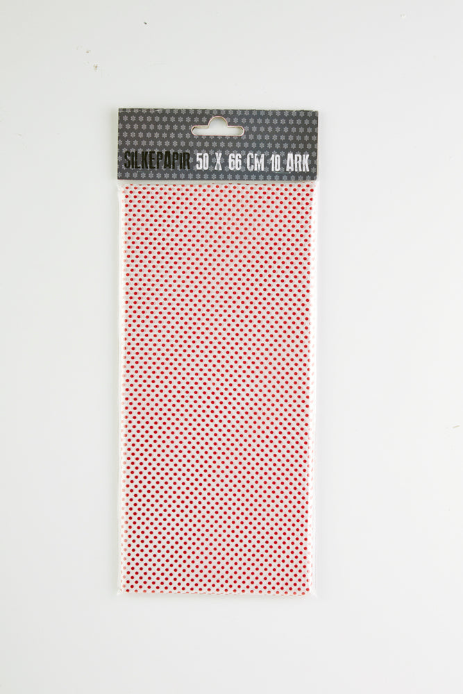 SILKEPAPIR HVID/RØD PRIK 50X50CM 10 ARK/PAKKE