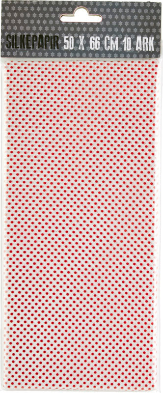 SILKEPAPIR HVID/RØD PRIK 50X50CM 10 ARK/PAKKE