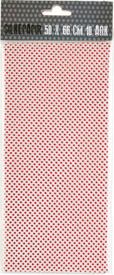 SILKEPAPIR HVID/RØD PRIK 50X50CM 10 ARK/PAKKE