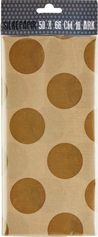 SILKEPAPIR KRAFT/GULD PRIK 50X50CM 10 ARK/PAKKE