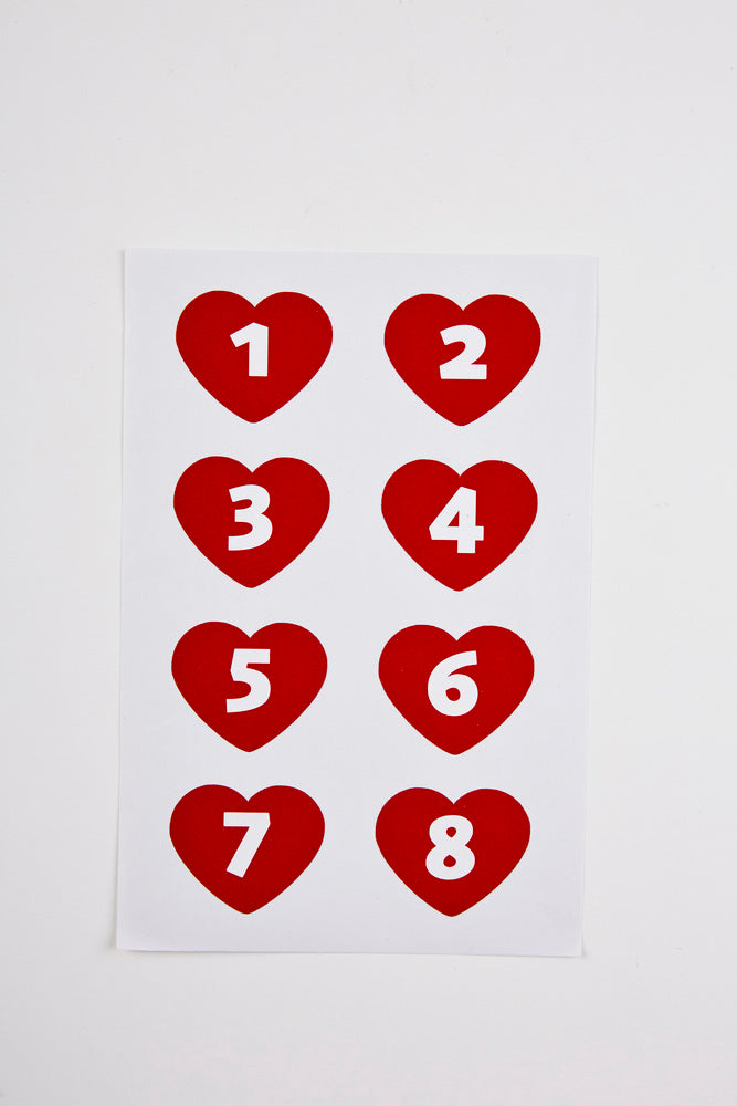 STICKERS MED TAL 1-24 HJERTE RØD