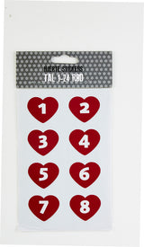 STICKERS MED TAL 1-24 HJERTE RØD