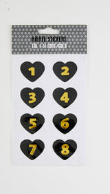 STICKERS MED TAL 1-24 HJERTE SORT M/GULD