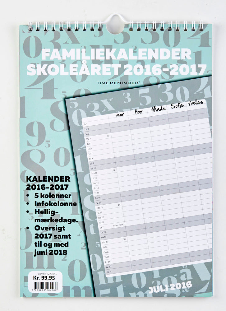SKOLEFAMILIEKALENDER 2016/17 A4 BOGSTAVER/TAL
