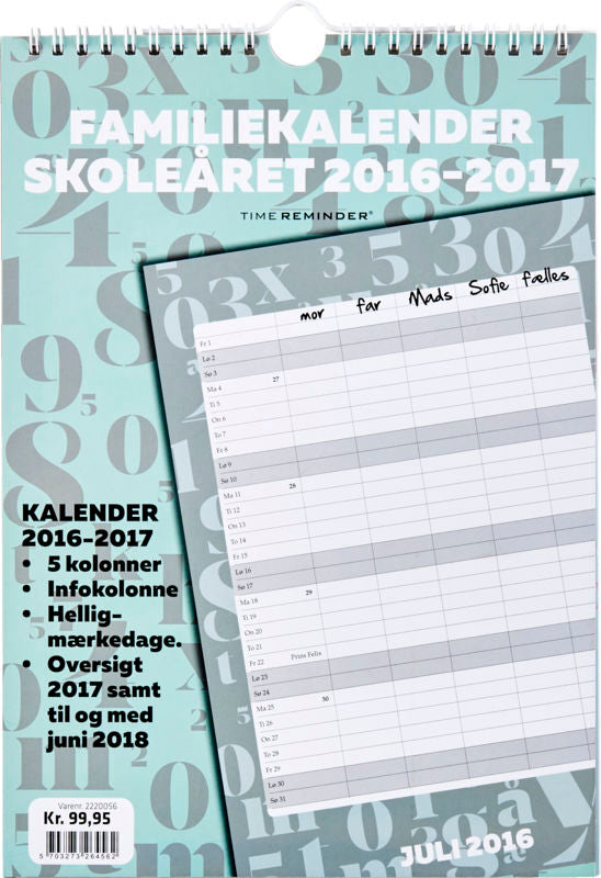 SKOLEFAMILIEKALENDER 2016/17 A4 BOGSTAVER/TAL