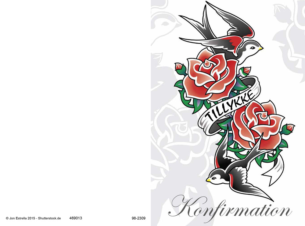 Kort konf neu tattoo roser og fugle