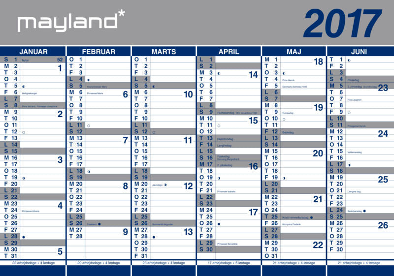 KÆMPEKALENDER 2X6 MDR. PAPIR  2017 MAYLAND