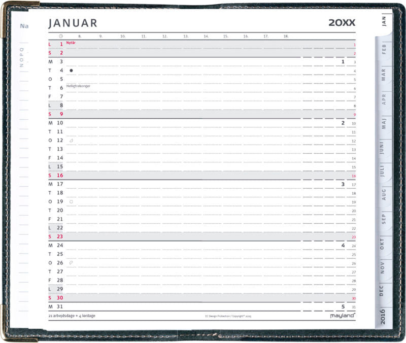 INDEX PLANNER MINI MÅNEDKALENDER VINYL  2017 MAYLAND