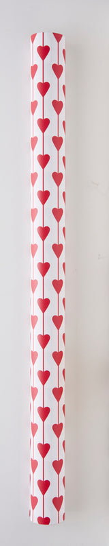 GAVEPAPIR HVID M/RØD HJERTER 3 M X 70 CM