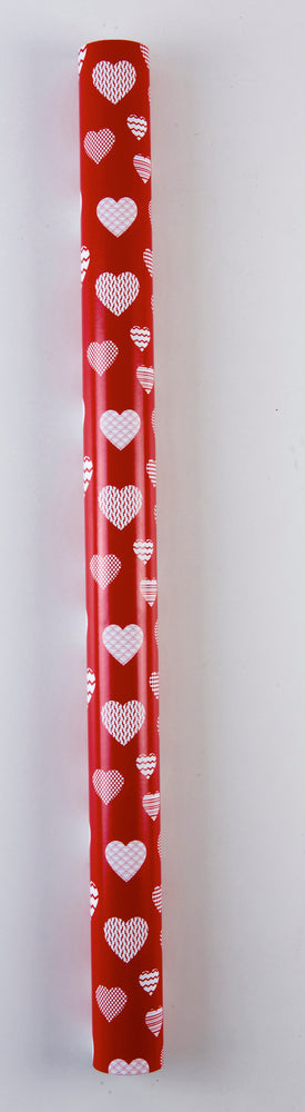 GAVEPAPIR RØD DESIGN HJERTER 3 M X 70 CM