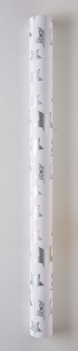 GAVEPAPIR HVID METALLIC STJERN 3M X70 CM