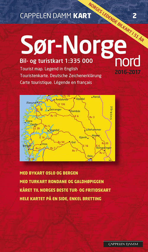 Sør-Norge nord 2016-2017 : bil- og turistkart = tourist map = Touristenkarte = Carte touristique
