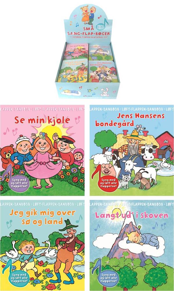 Sang-flapbøger 1-4 (display m/ 16 ass.) Pris pr. stk. ca. kr. 49,95