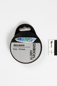 SATINBÅND MED PRINT 15MM 6M TURKIS