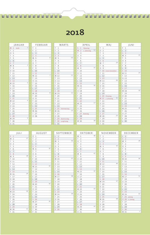 FAMILIE ÅRSKALENDER 4 KOLONNER, 2018 MAYLAND