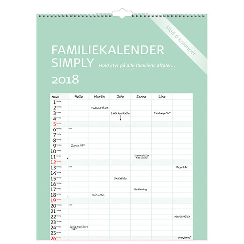 FAMILIEKALENDER SIMPLY  2018 MAYLAND