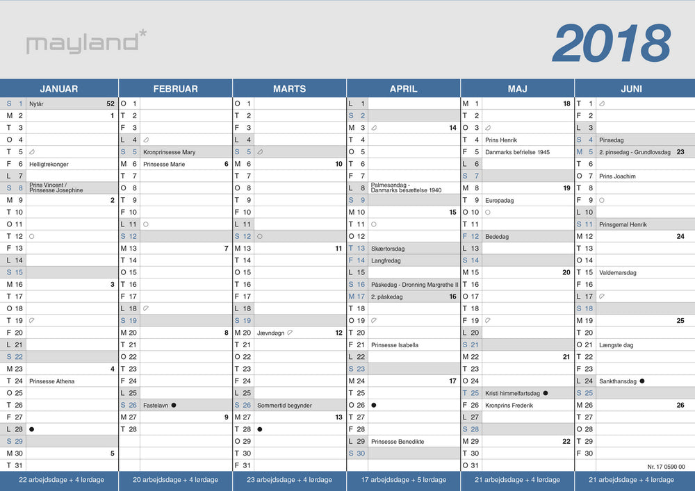 KONTORKALENDER A4  2018 MAYLAND