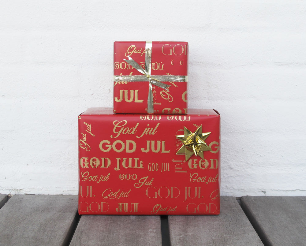 GAVEPAPIR RØD MED RØD METALLIC GOD JUL 3 M