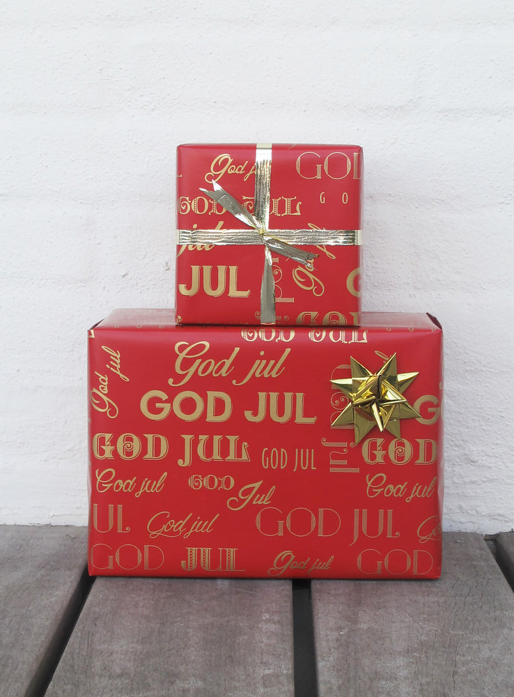 GAVEPAPIR RØD MED RØD METALLIC GOD JUL 3 M
