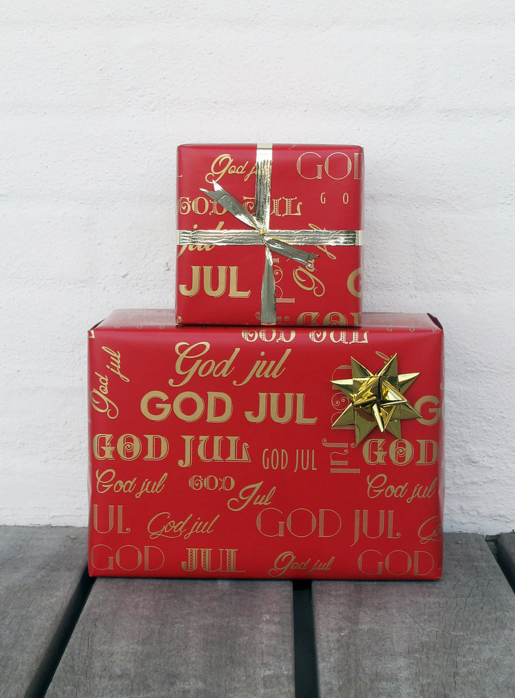 GAVEPAPIR RØD MED RØD METALLIC GOD JUL 3 M