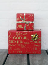 GAVEPAPIR RØD MED RØD METALLIC GOD JUL 3 M