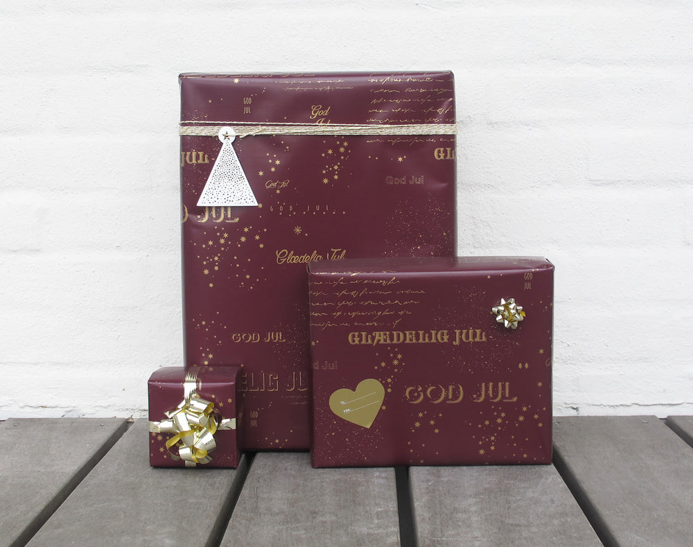 GAVEPAPIR BORDEAUX MED GULD METALLIC GOD JUL  3 M