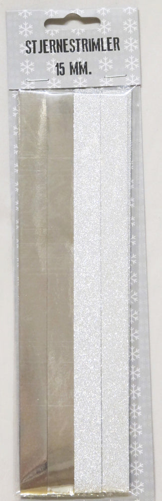 STJERNESTRIMLER GLITTER SØLV 15 MM 24 STK