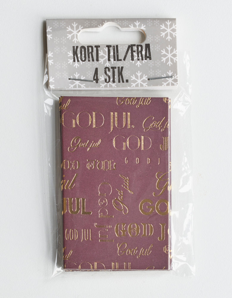 KORT TIL/FRA DOBBELT GOD JUL BORDEAUX M/GULD 4 STK