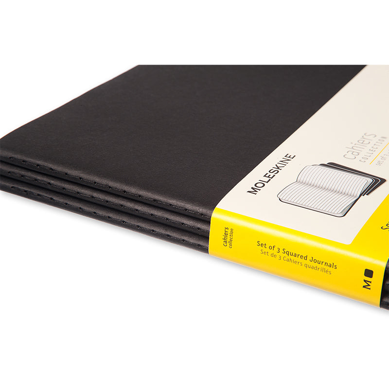 Notesbog Moleskine xxl cahiers sort 3 stk m/120 kvadrerede
