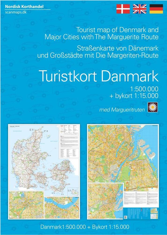 Turistkort Danmark med Margueritruten + bykort