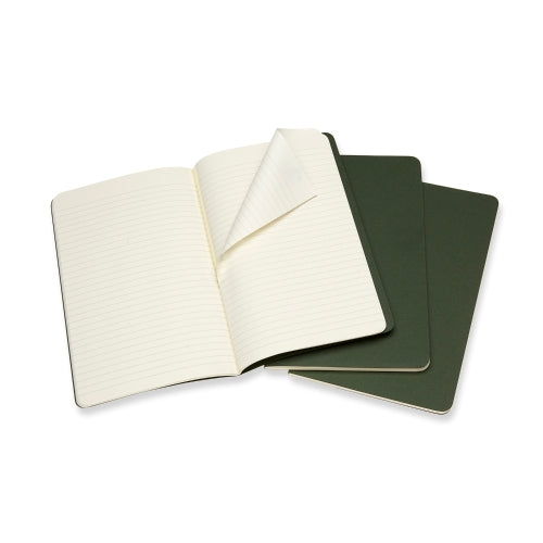 Notesbog Moleskine l cahiers grøn 3 stk m/80 linjerede ark