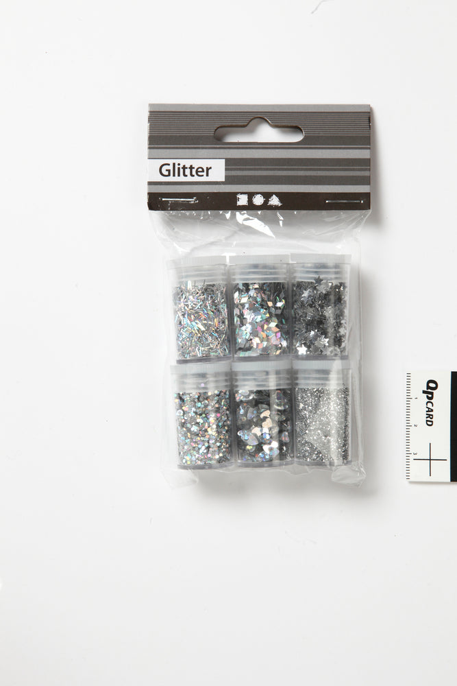 Glitter og pailletter 6x5g sølv