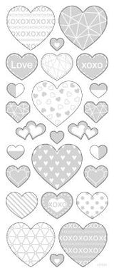 STICKERS SØLV HJERTER 1ARK 25STK