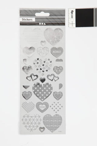 STICKERS SØLV HJERTER 1ARK 25STK