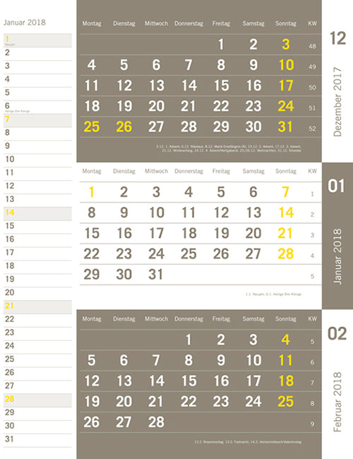Kombiplaner Kalender 2018