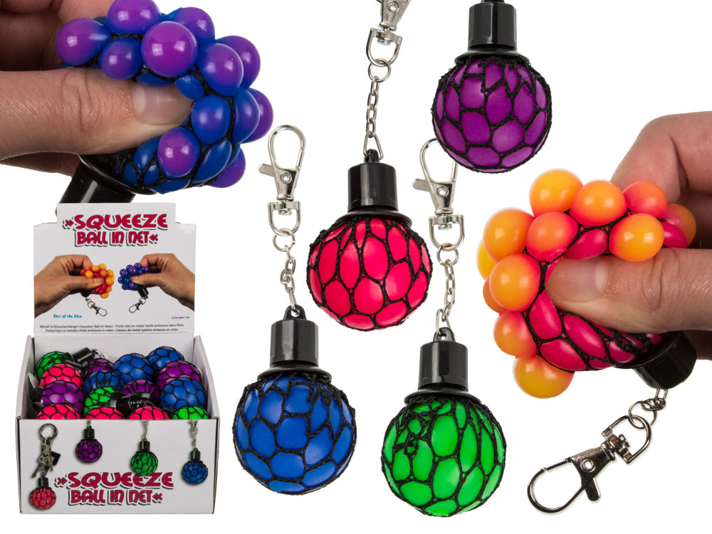 Metalnøglering m/squeeze ball ball i net ass