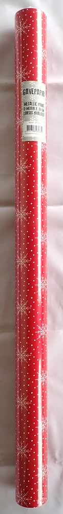 GAVEPAPIR RØD SNEFNUG METALLIC 3 M X 70 CM