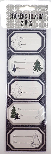 STICKERS TIL/FRA MØRKEBLÅ JULETRÆ SØLV RAMME 2 ARK