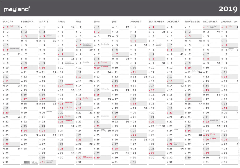 KÆMPEKALENDER MODERNE 1X13 MDR.  2019 MAYLAND