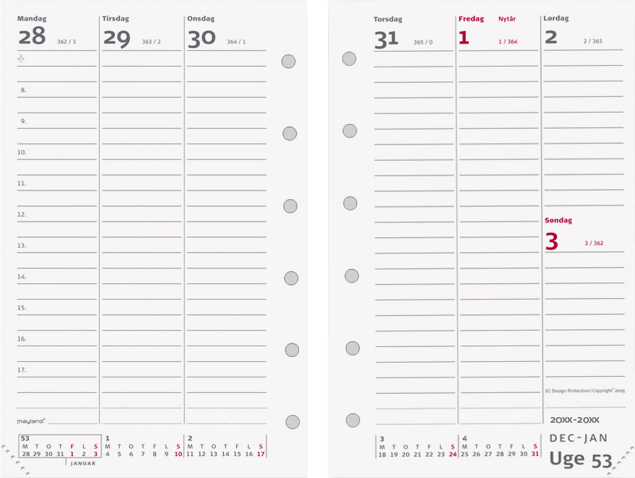 SYSTEM MINI UGEKALENDER HØJFORMAT REFILL 2019 MAYLAND