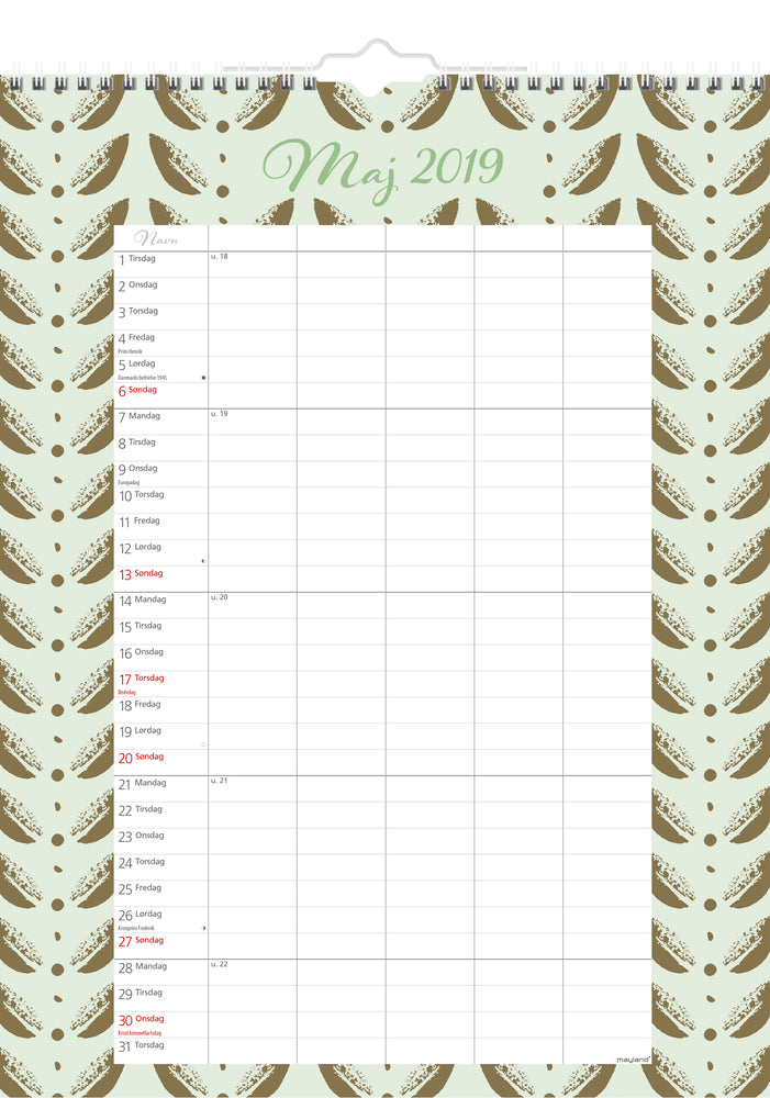 FAMILIEKALENDER GRAFISK  2019 MAYLAND