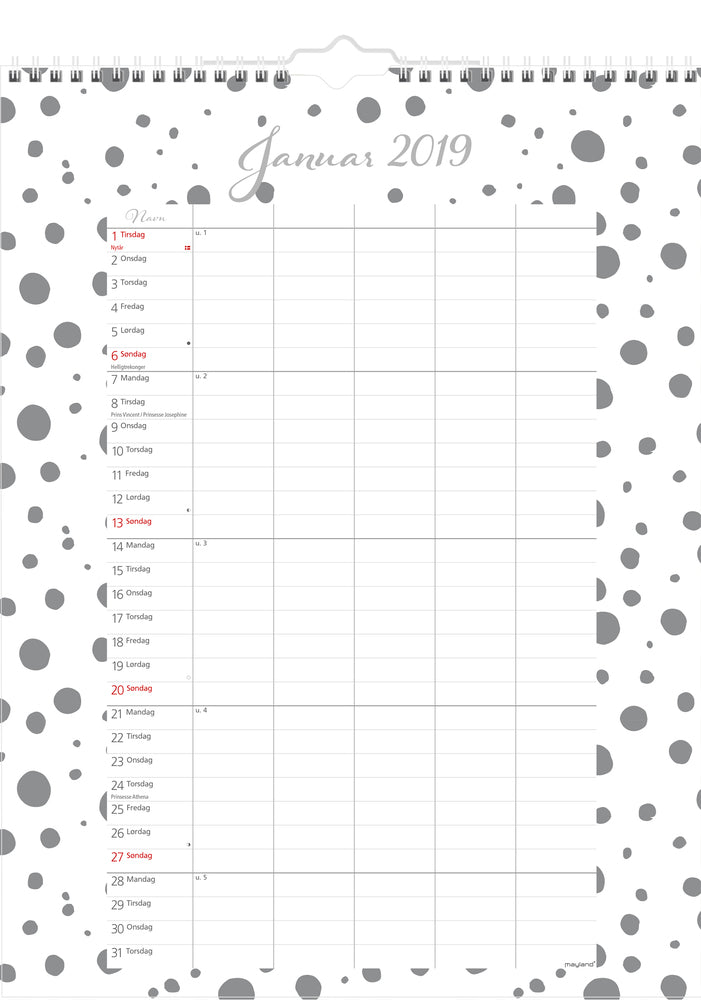 FAMILIEKALENDER GRAFISK  2019 MAYLAND