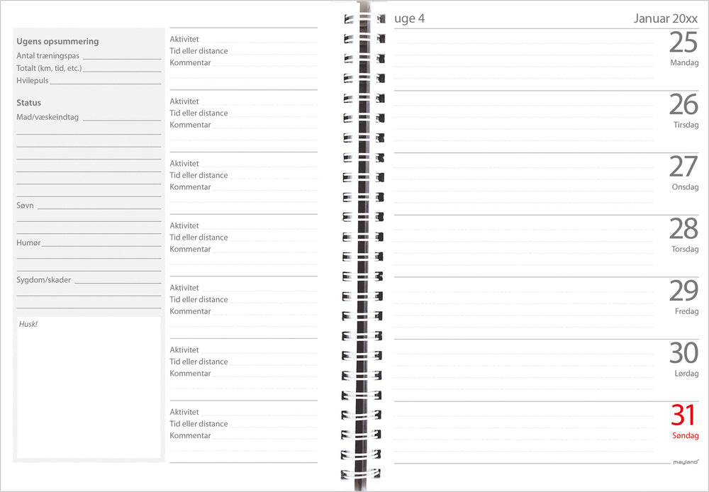 TRÆNINGSKALENDER PP ILLU.  2019 MAYLAND