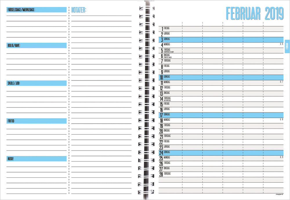 FAMILIENS MÅNEDSKALENDER M. ILLU  2019 MAYLAND