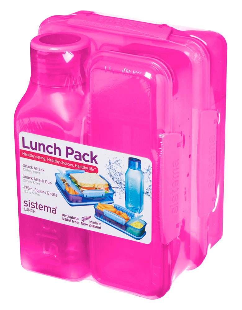 Madkasse/drikkeflaske Sistema lunch 3 pack box set ass
