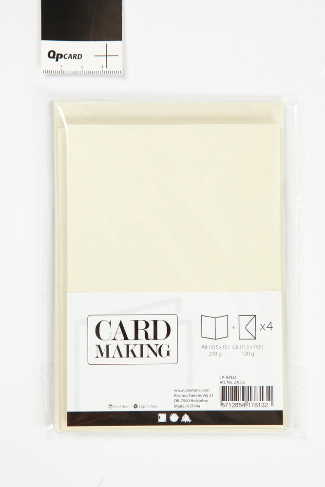 KORT OG KUVERTER KORT 10,5X15 CM RÅHVID PERLEMOR 4SÆT